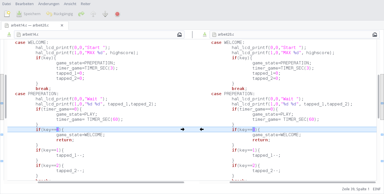 Vergleich von arbeit14.c und arbeit20.c